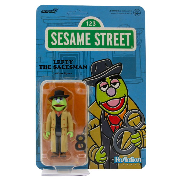 Schlemihl Sesamstraße Actionfigur (Lefty the Salesman) – Frontansicht in Originalverpackung